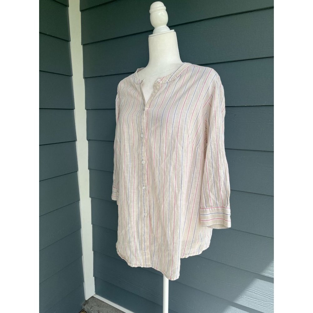 Lane Bryant Striped Button Down Blouse Linen Cotton Blend XL - Picture 2 of 6
